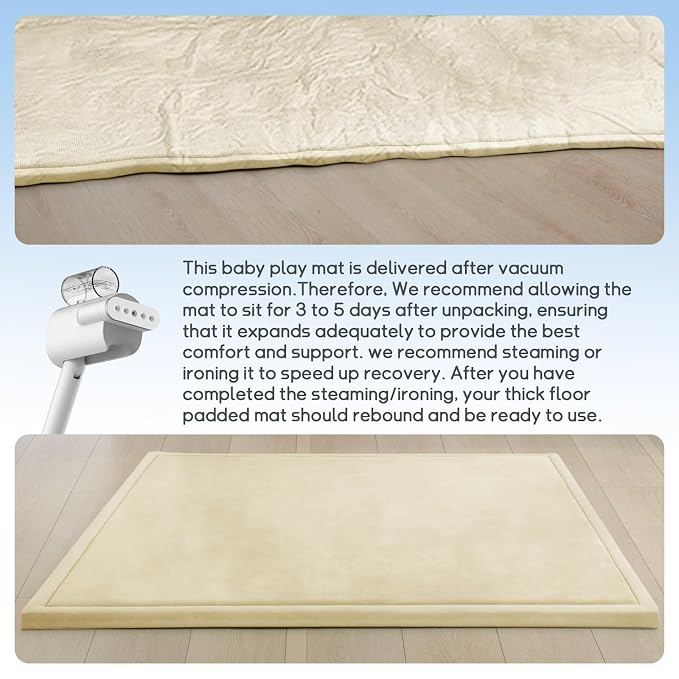 Baby Play Mat for Floor Nursery Rug Muscle Mat Area Rug Playroom Rug 79"x110" Playpen Mat Elastic Foam 1.3" Thick Crawling Mat for Babies,Toddlers, Infants, Kids,Light Beige