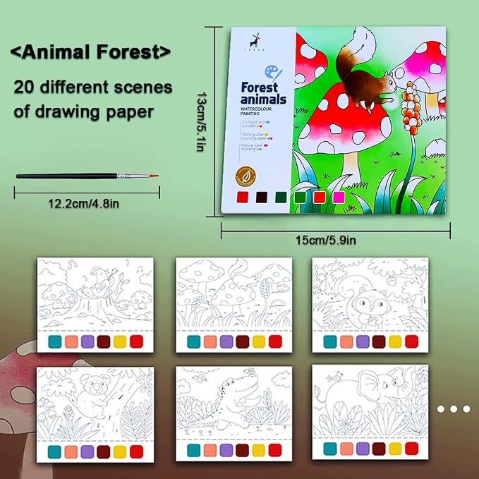 JUNQIU Watercolor Coloring Books for Kids Ages 4-8, Pocket Watercolor Painting Book for Toddlers, Arts and Crafts for Girls Gifts, Stocking Stuffers For Kids