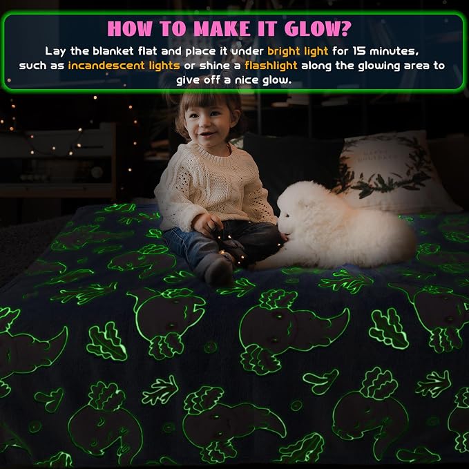 Axolotl Gifts Glow in The Dark Blanket for Girls Salamander Toys Easter Kids Cute Animals Fish Throw Blankets Soft Fleece Blanket Room Decor 50 "X 60"