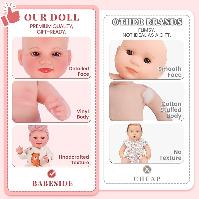 BABESIDE Baby Doll Girl - 12-Inch Realistic Baby Dolls Real Life Full Vinyl Toy with Accessories for 3+ Year Old Girls – Perfect for Pretend Play, Ideal for Birthday, Christmas