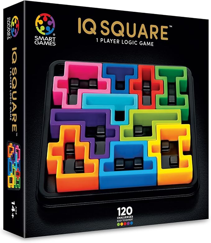 SmartGames IQ Deluxe: Square - the New IQ Series for Ages 14 - Adult with 120 Challenges Featuring a Larger Display and Travel Case