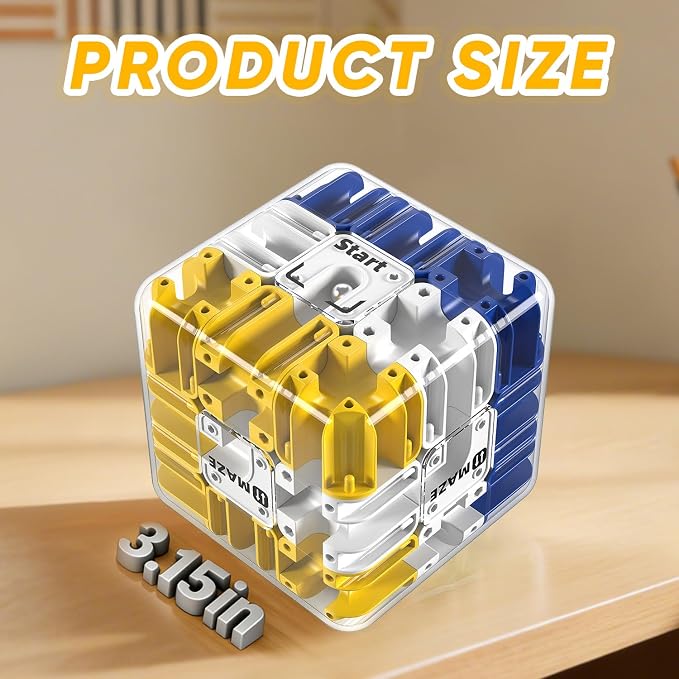 3D Cube Puzzle, Labyrinth Brain Teaser Maze Ball, Blue | For Kids Adults, Stress Fidget Puzzle, Boys Girls Birthday Gifts