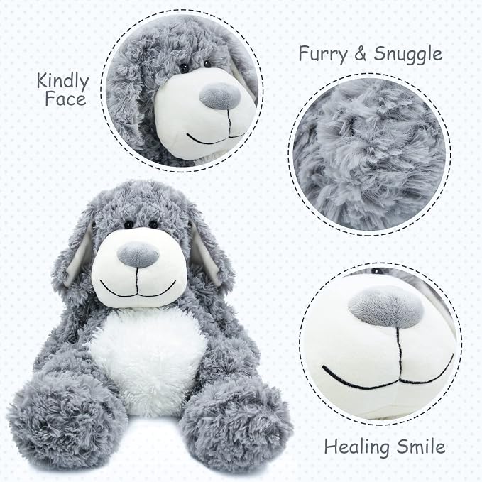 WEIGEDU Smiling Gray Puppy Dog Stuffed Animal Plush Toys– Soft Shaggy Plush with Floppy Ears & White Belly, Cuddly Toy for Kids Boys Girls Birthday Nursery Bedtime Easter Gifts, 17.7 inches