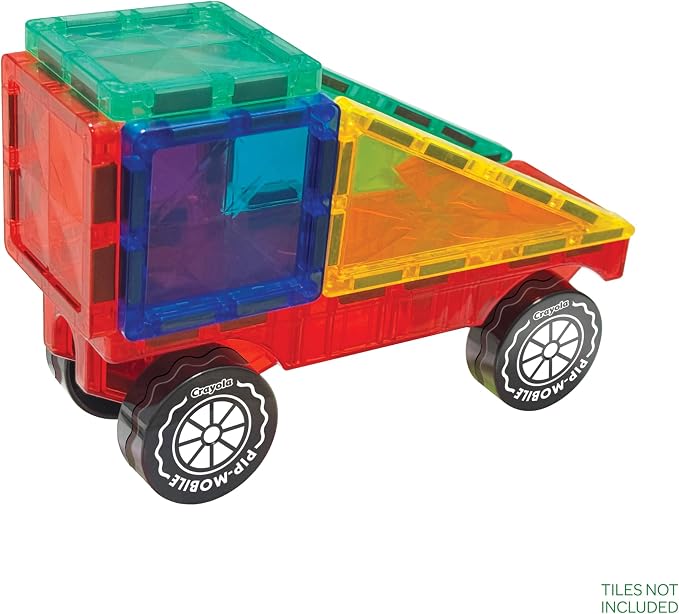 Crayola PIP-Mobiles Rolling Chassis Accessory for Magnetic Building Tiles – Add Wheels to Crayola PIP-Tile Sets – STEM Learning Toy for Kids Ages 3+ – Creative Educational Travel Toy - 2-Pack (Bold)