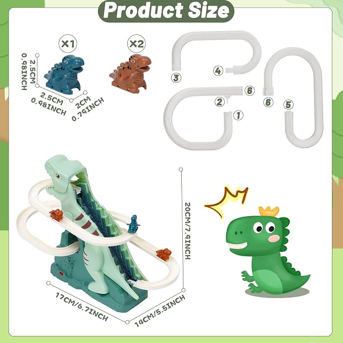 Dinosaur Chasing Race Track Game Set Slide Climb Stairs Toy Roller Coaster Toy with Music Educational Puzzle Playsets Gift for Toddler Kids Boys Girls Age 3 4 5 6 7 8