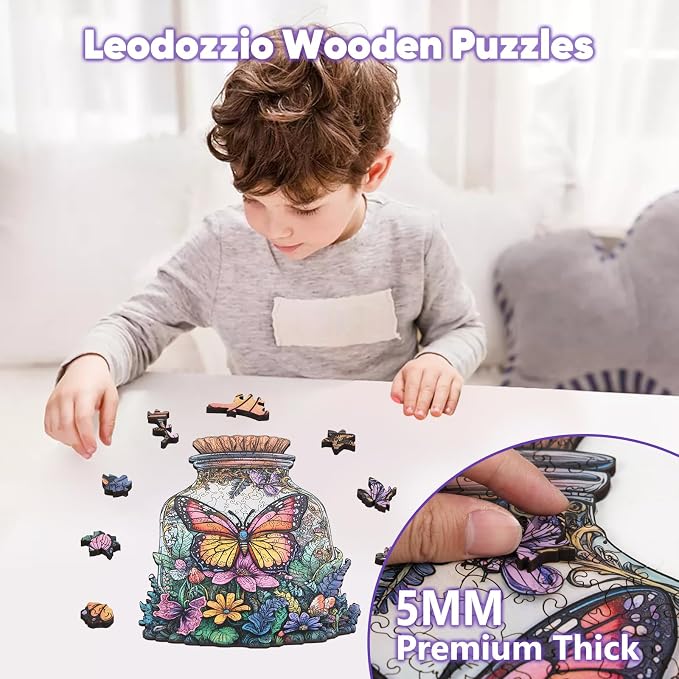 Leodozzio 500 Pieces Jigsaw Puzzle, Butterfly & Flower Wooden Puzzles, Colorful Garden Nature Design, Relaxing Brain Teaser – Unique Gift for Adults, Home Decor, 13.3x18.5 Inch