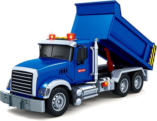 Bstoyder Kids Toys for 3 4 5 6 7 8 Years Old Boys, Large Dump Truck Toy with Lights, Sounds, Blue Toddler Friction Powered Truck Vehicle Toy for Boys Girls Birthday Gifts