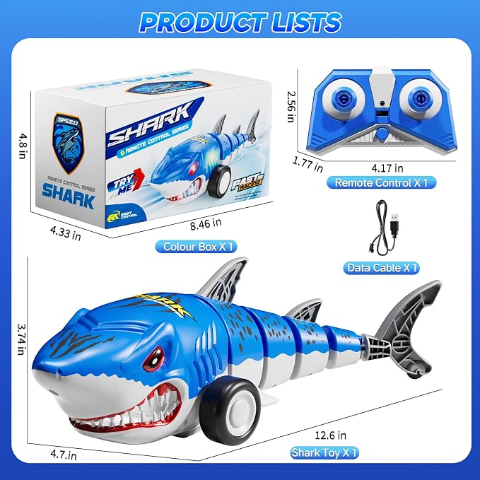 Remote Control Shark Car Toys, RC Shark Truck Car Toys with LED Lights, Remote Control Shark Truck All Terrain RC Car for Indoor Outdoor, Perfect Shark Toys Gifts For Kids Boys Girls Ages 3 4 5 6 7 8