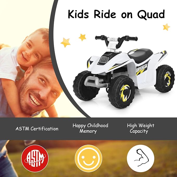 Costzon Kids ATV, 6V Battery Powered Electric Quad, Forward/Reverse Switch, Rear Wheeler Motorized Ride On Mini Vehicle Car for Toddlers Boys Girls, Ride on ATV (White)