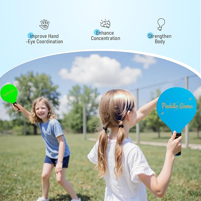 TEILLNET Paddle Ball Set, Outdoor Games for Adults and Family, Badminton Sets for Backyards Yard Game with 4 Rackets 4 Balls 8 Birdies, Beach Toys Pool Lawn Outside Park Camping Family Games Gifts