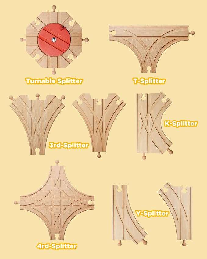 SainSmart Jr. Wooden Train Track 8pcs, Track Expansion Compatible with All Major Brands Toddler Railway Toy Train Set Boys Train Set 3+