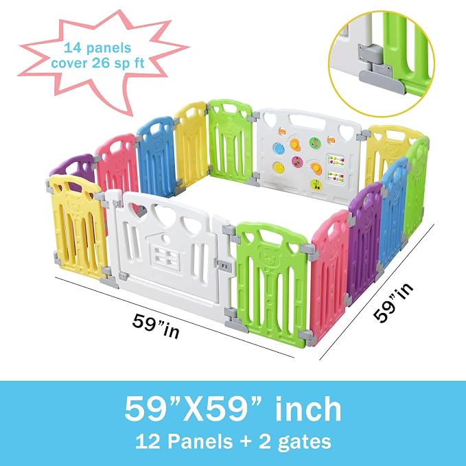 Baby Playpen Kids Activity Centre Safety Play Yard Home Indoor Outdoor New Pen (Multicolour, Classic Set 14 Panel)
