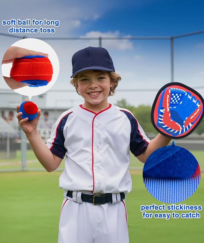 Toss and Catch Ball Game with Soft Balls & Sticky Baseball Gloves - Toys for Indoor, Outdoor, Yard, Beach, Pool, Camping - Birthday Gift for Boys, Girls, Toddler, Kids Ages 3-12 - Red