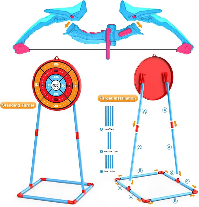 Ocditikl 2 Pack Bow and Arrow Set for Kids, Light Up Archery Set with 14 Suction Cup Arrows, Outdoor Toys for Kids Ages 6-8 8-12, Birthday Gifts Ideas Toys for 4 5 6 7 8 9 10 Year Old Girls Boys