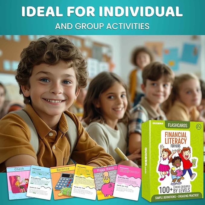 QUOKKA Financial Literacy Flash Cards for Teens – 110 Cards Teaching Kids About Money Management, Budgeting, Savings – Easy Money Games for Kids Ages 12+ – Fun Financial Literacy Games and Learning
