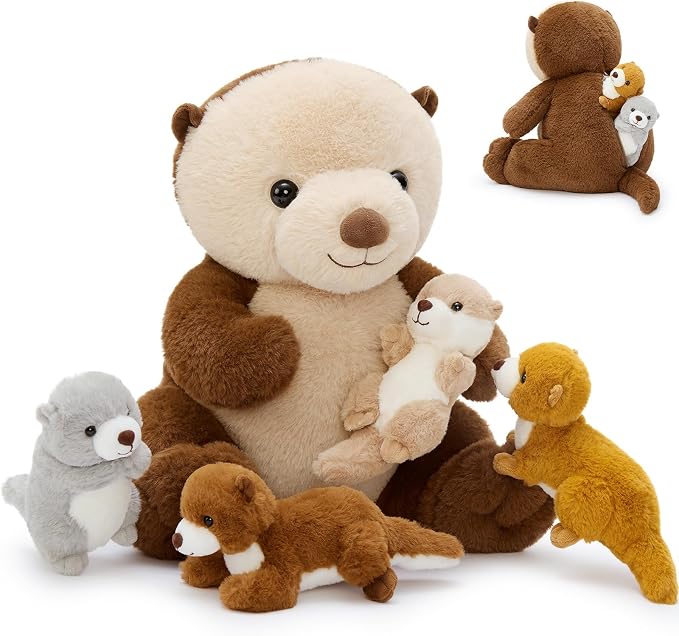 MaoGoLan 5pcs Otter Stuffed Animal - 14.5" Mommy Sea Otter Plush with Babies Inside, Soft Cute Stuffed Otter Plushies Toy for Kids Boys Girls, Ideal Gift for Christmas Birthday Holidays