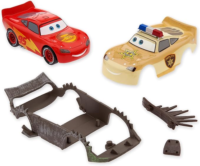 Disney Store Official Lightning McQueen Die Cast Set - Cars on The Road Toys - 1:43 Scale Disney Cars Diecast Vehicle with Road Warrior & Deputy Hazard Makeovers Accessories