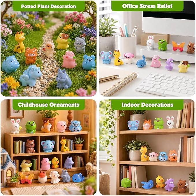 DIYDEC 68pcs Mini Resin Animal, Miniature Duck Figures to Hide Small Tiny Resin Animal Toys for Party Favors Bag Fillers Fairy Garden Dollhouse Crafts Decor
