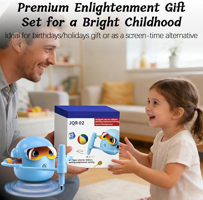 Drawing Robot for Kids with Voice Read & Music Educational Drawing Machine, Montessori Painting Learning Toy for Age 3-12, 4 Paintbrushes/100 Cards/12 Colorful Pens, Gift for Boys & Girls