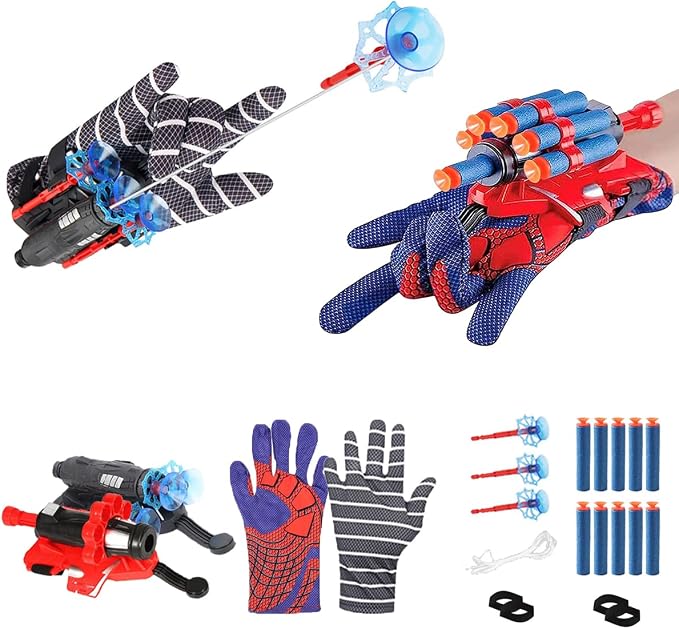 Black Style Spider Web & Soft Missile Launcher Toy 2 Pcs Set,High-Precision Web Shooter for Cosplay, Roleplay & Outdoor Fun - Adjustable Strap, Durable Design, Safe for Kids& Adults