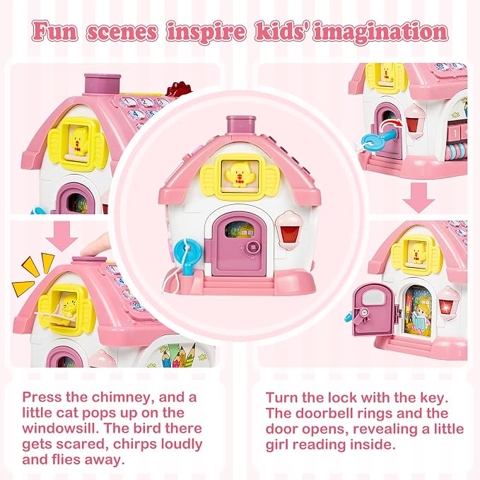Marstone Toys for 1-2 Year Old Girls, Pink 8-in-1 Musical Learning House | One year old girl birthday gifts for toddler toys, combines learning & play to hold little ones’ focus and keep them occupied