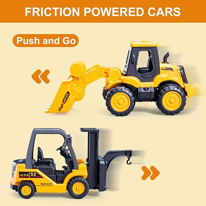 duturpo Mini Construction Trucks for Toddlers, Construction Vehicles Site for Kids Engineering Cars Toys Playset, Excavator, Bulldozer, Forklift, Dump Truck, Mixer Truck, Gift for Boys Girls Children