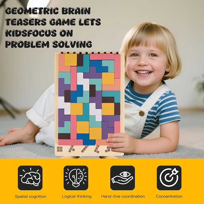 Wooden Stacking Puzzle Toy, 3D Russian Block Puzzle Jigsaw,Montessori Educational Board Game Gift for Boys and Girls, Stacking Blocks Toys for Family Brain Teaser Activity