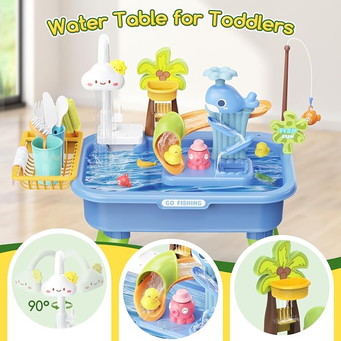Upgraded Water Table for Toddlers 1-3 with Electric Water Pump, Sand and Water Table for Kids Ages 4-6, Play Sink with Running Water, Summer Water Toy & Sensory Table