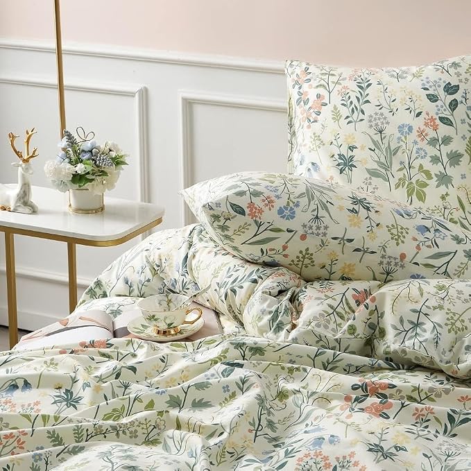 Vintage Garden Floral Comforter Set King Size Comforter Botanical Floral Bedding Comforter King Coquette Bedding Aesthetic Cute Flowers Pattern Comforter for Girls Women Fluffy Cottagecore Bedding Set