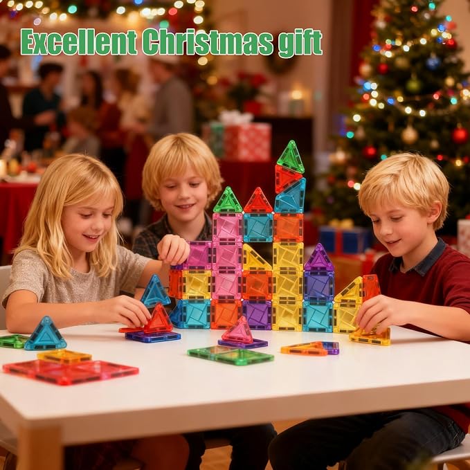 42PCS Mini Magnetic Tiles Building Blocks Set with Portable Iron Case, STEM Travel Toys for Kids Ages 3+, Educational Magnet Construction Puzzles for Boys and Girls,Toddler Puzzle Birthday Gift Toys