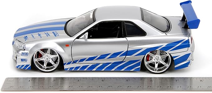 Jada Toys Fast & Furious Brian’s 2002 Nissan Skyline R34 Die-cast Car, 1:24 Scale, Silver & Blue
