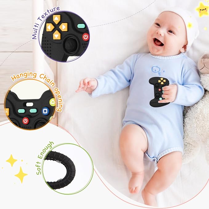 Hooku Silicone Teethers for Babies 0-6 Months, Teething Toys for Babies 6-12 Months, Baby Remote Control Toy, Infant Toys 0-3 Months, Sensory Chew Toys, Toddler Newborn Baby Girl Boy Gifts