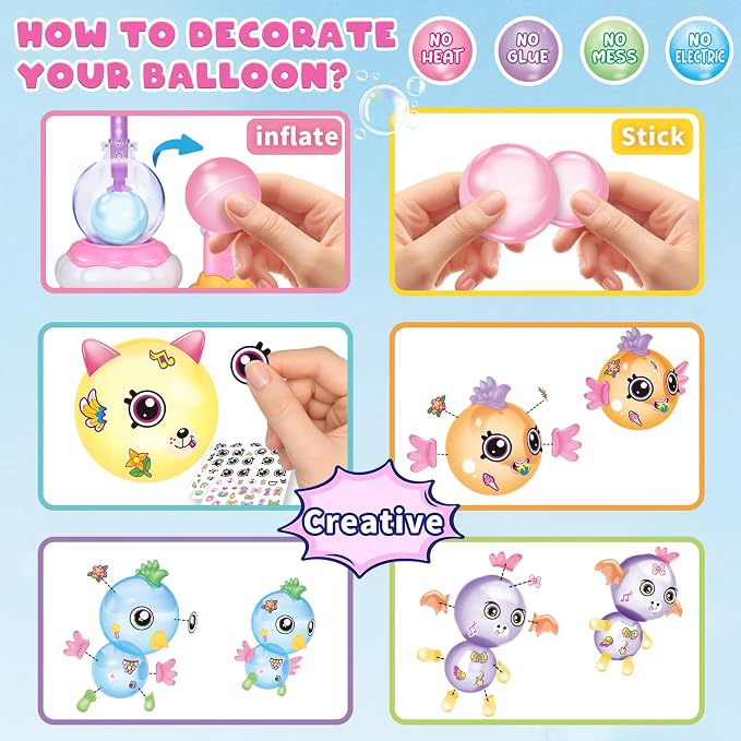 BTEC 170 PCS DIY Balloons Animals Accessories Craft Kits for Kids, DIY Sticky Balloon Maker Toy,36PCS Magic Bouncy Balloon Refill with Stickers Accessories, Birthday Gifts for Kids Boys Girls Ages 3+