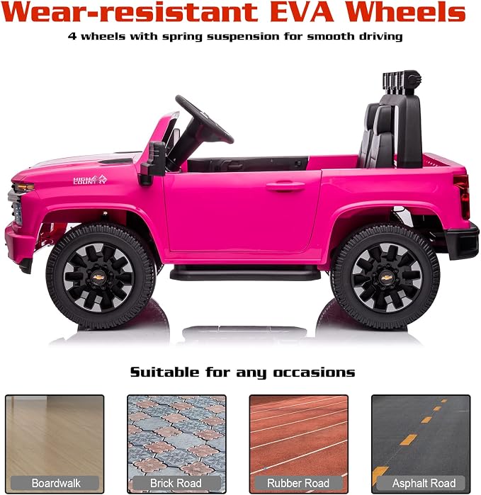 24V Ride on Toys for Kids, Chevrolet Silverado 2 Seater Ride on Car for Kids Remote Control Kids Electric Cars Kids Driving Car with Bluetooth, Power of Wheel Car for Kids Truck for All Types of Road