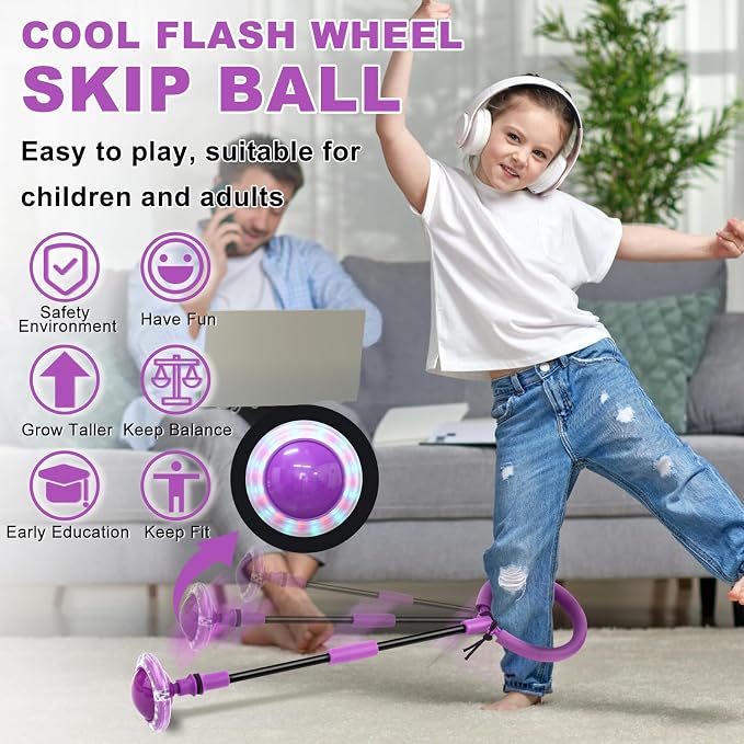 Hewog Skip Ball for Kids, Portable Foldable Colorful Flash Wheel Swing Ball Sports Fitness Toys for Girls & Boys,Toy for Kids & Adults. Gifts for Mom Women & Girls Toys Age 5-10 Years
