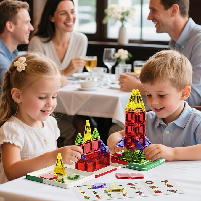 Travel Magnetic Tiles for Kids, 26 PCs Mini Magnetic Building Blocks with Festive Iron Storage Box, STEM Travel Toys for Toddlers Ages 3-5+, Educational Learning Gift for Boys & Girls