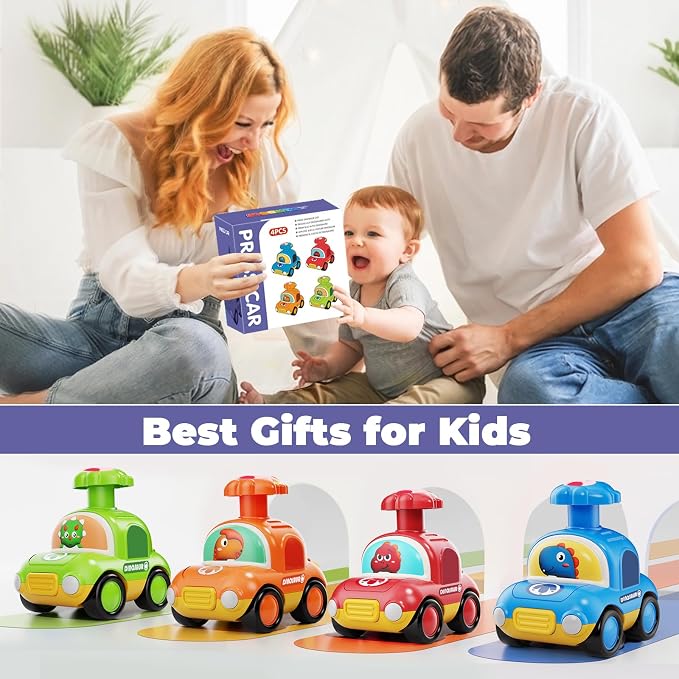 MOONTOY Press Go Dinosaur Toy Cars for Toddlers 1-3 Baby Toys for 1 2 Year Old Boy 1st Birthday Girl Gifts 6-9-12-18 Months Push Car Truck Toddler Boy Toys 1-2 2-3 2-4 Easter Basket Stuffers for Kids