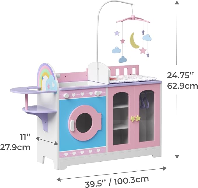 Olivia's Little World 6-in-1 Baby Doll Changing Station with Bedding & Mobile, Pink/Purple | 6 in 1