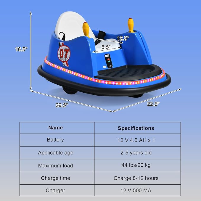 HONEY JOY 12V Toddler Bumper Car, Battery Powered Baby Ride on Bumper Car, Dual Joysticks, Flashing LED Light & 360 Degree Spin, Electric Vehicle Ride on Toys w/Remote Control, Gift for Boys Girls