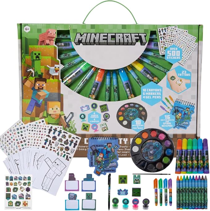 Innovative Designs Minecraft Creativity Fun Kids Art Set for Coloring, Painting, and Crafts