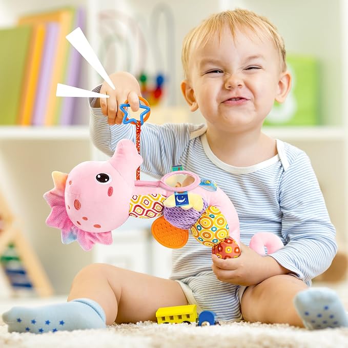 LIGHTDESIRE Baby Toys Sensory Musical Seahorse Soft Plush Stuffed Animals | Infant Toys with Teething Crinkle & Rattles for Newborn 0-3-6-12 Months Tummy Time Toys for Boys Girls Birthday Shower Gifts