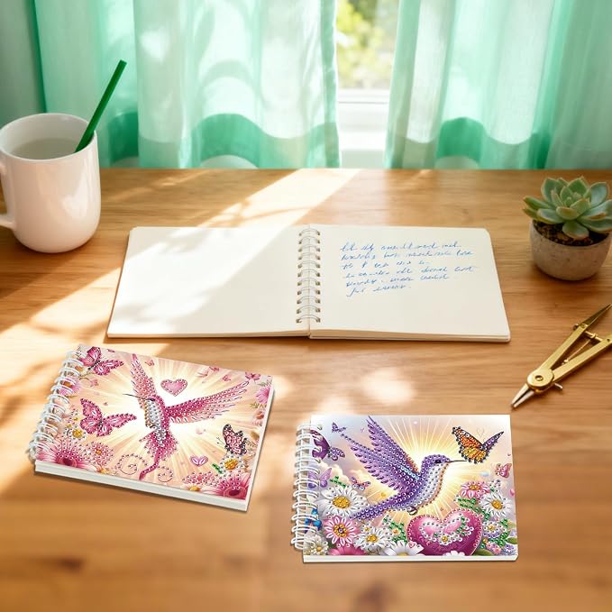 2 Pcs Bird Diamond Painting Notebook 80 Pages for Adults, Diamond Art Journal and DIY Sketchbook, Diamonds Art Kit Supplies,Gift for Beginners, Craft Lovers, Artists. (Bird)