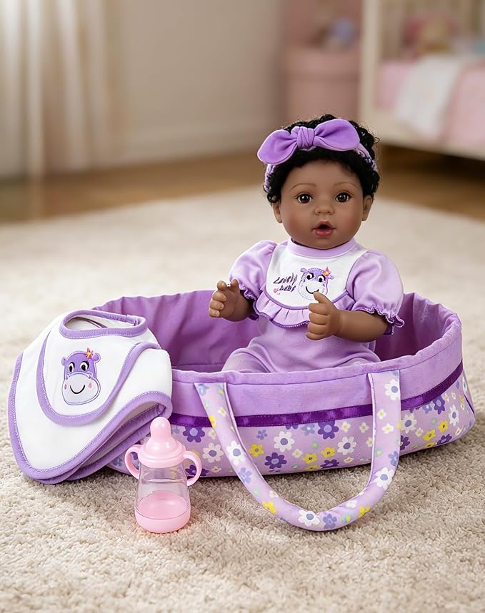 Aori Reborn Baby Dolls Black American Girl - 18" Lifelike Newborn Doll with Posable Limbs Weighted Body for Realistic Feel Handmade Collectible Gift Set Including Bassinet Outfit & Accessories