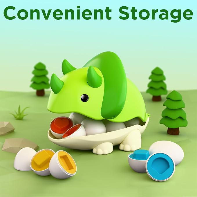 iPlay, iLearn Toddler Dinosaur Matching Egg Toy, Shape Sorter Match Game, Fine Motor Sensory Development Montessori Learning Toy, Birthday Stocking Gift 18 24 Month Infant 2 3 4 Year Old Kids Boy Girl
