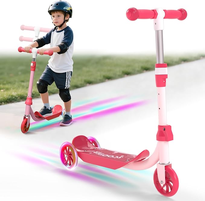 Kids Scooter with LED Light-Up Wheels, Adjustable Handlebar Scooter, Kids Toys Gift for Boys & Girls (Height 37-50") | Outdoor Play for Ages 3,4,5,6 | Extended Footrest