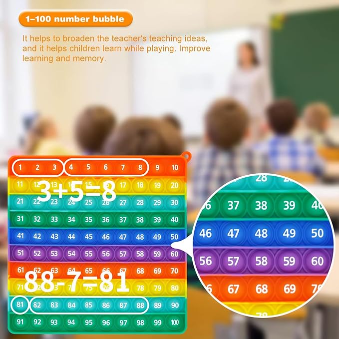 Press Bubble Math Sensory Toy: 1-100 Numbers Counting & Fidget Manipulatives, Stress Relief for Homeschool Kindergarten Classroom, Early Math Education-YGC LAOMI