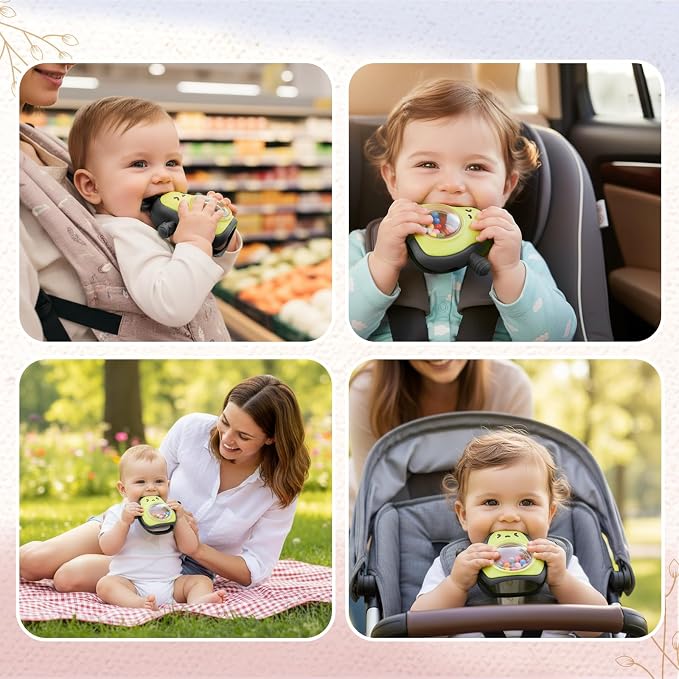 Baby Rattle Teething Toys Silicone Avocado Teething Mitten Sensory Toys for Grasping Chewing Sucking Hearing Needs-Baby Teether for Teething Relief-BPA Free Infant Toys Baby Shower Gifts (Black)