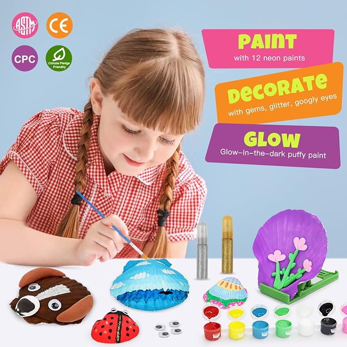 Nicmore Seashell Painting Kit for Party: 10-Minute Setup & 2-Hour Focused Creative Play - Quick-Dry & Mess-Free - Birthday Gift & Group Activities for Kids Age 3-12 Year Old