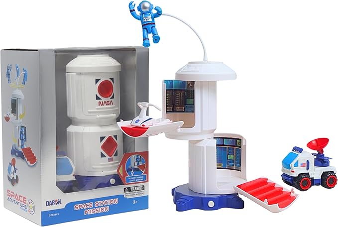 Space Adventure Space Station Playset – NASA Licensed Light & Sound Space Base with Capsule, Rover, Hover Scooter & Astronaut Figure, Plastic Space Toy & Collectible for Kids Ages 3+