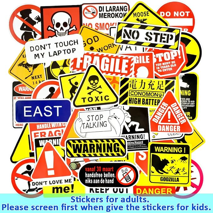 QTL Warning Stickers for Adults, Funny Party Supplies, Waterproof Vinyl Stickers for Water Bottles, Laptop, 100Pcs